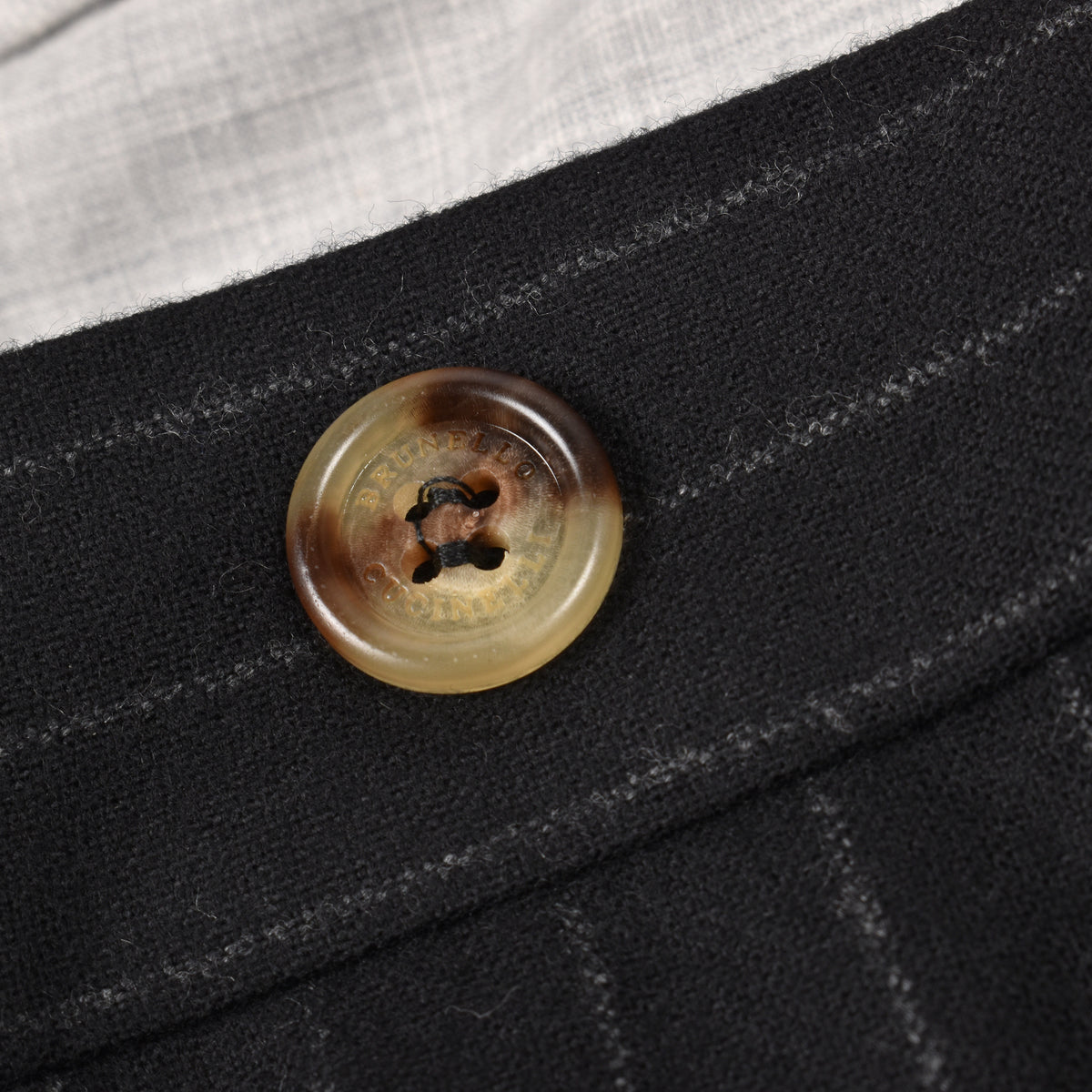 BRUNELLO CUCINELLI MEN'S BLACK VIRGIN WOOL PINSTRIPE TROUSERS