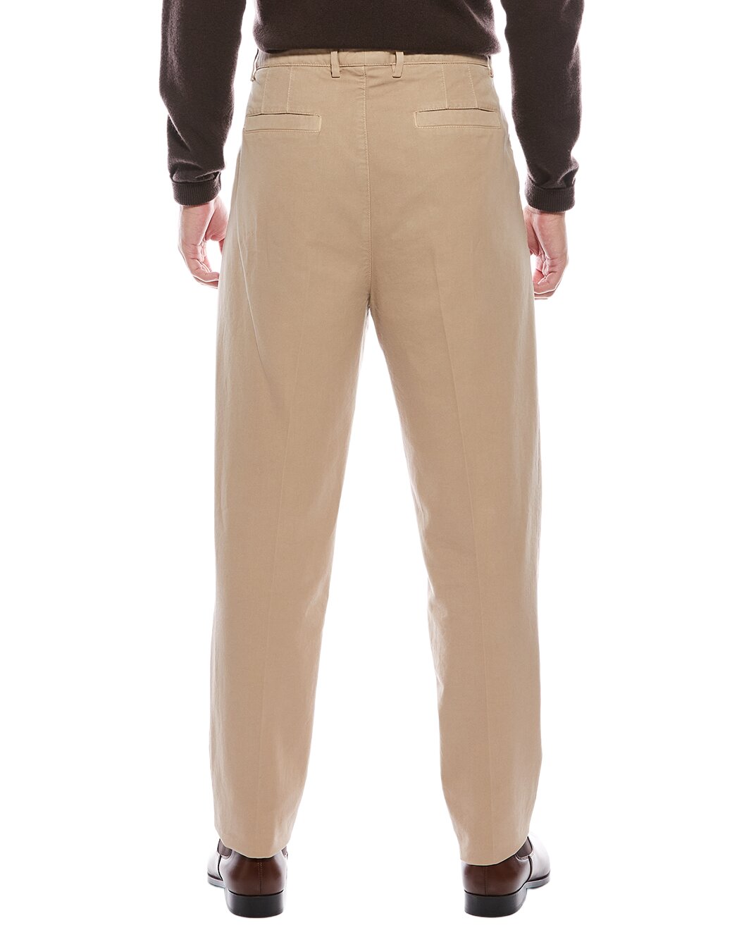 BRUNELLO CUCINELLI MEN'S CAMEL COTTON PLEATED TROUSERS