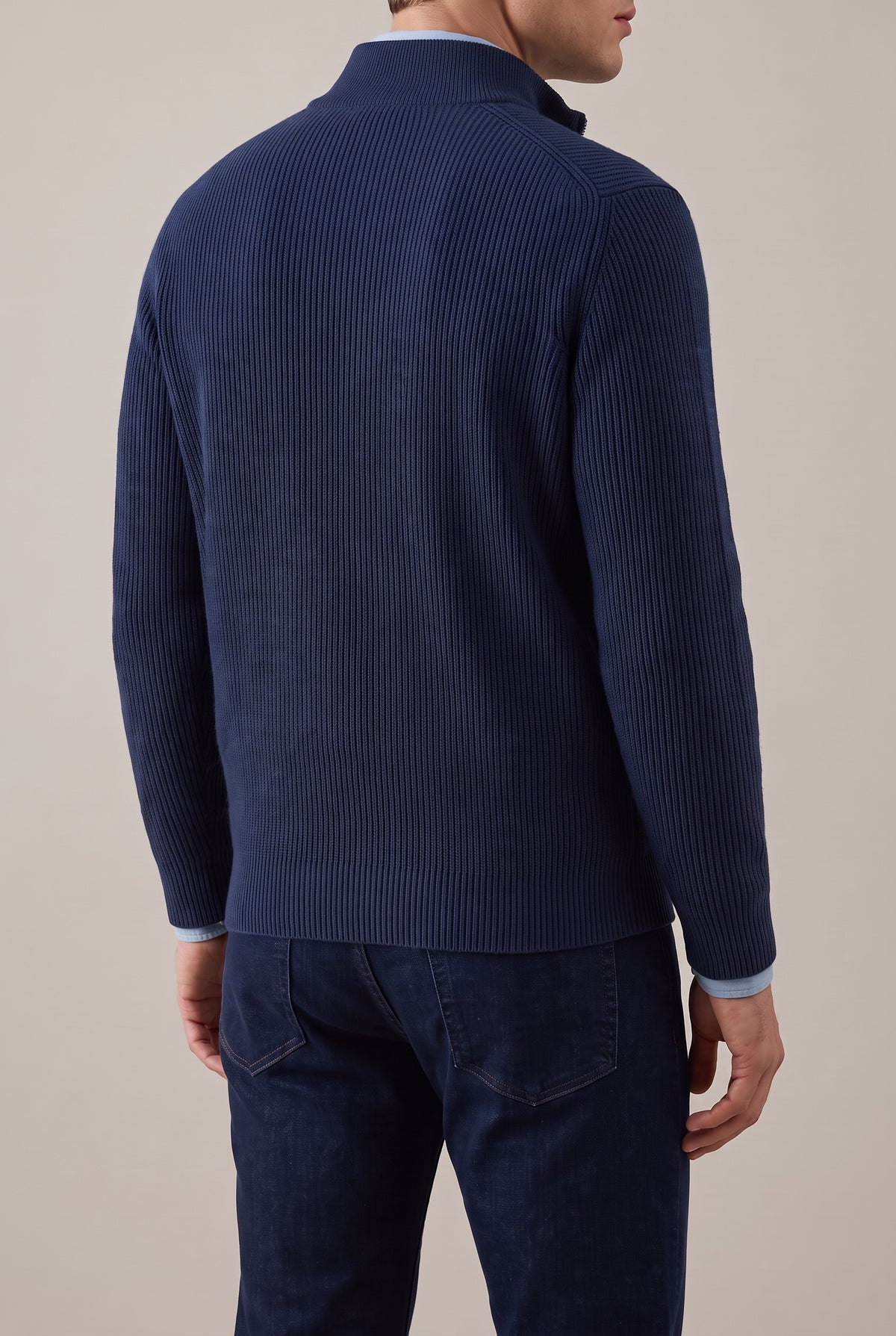 BRUNELLO CUCINELLI MEN'S PRUSSIAN BLUE HALF ZIP SWEATER