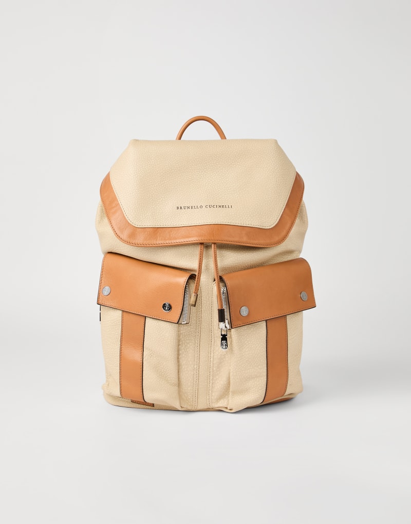 BRUNELLO CUCINELLI MEN'S IVORY AND NATURAL LEATHER BACKPACK
