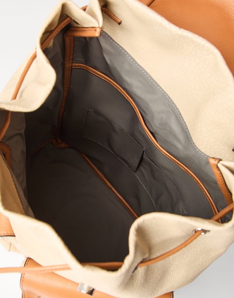 BRUNELLO CUCINELLI MEN'S IVORY AND NATURAL LEATHER BACKPACK