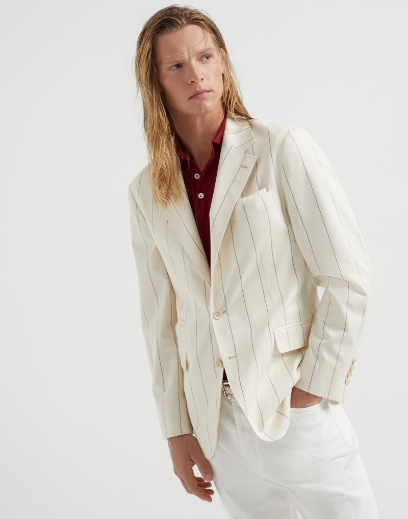 BRUNELLO CUCINELLI MEN'S ROPE TOBACCO STRIPED WOOL COTTON BLAZER
