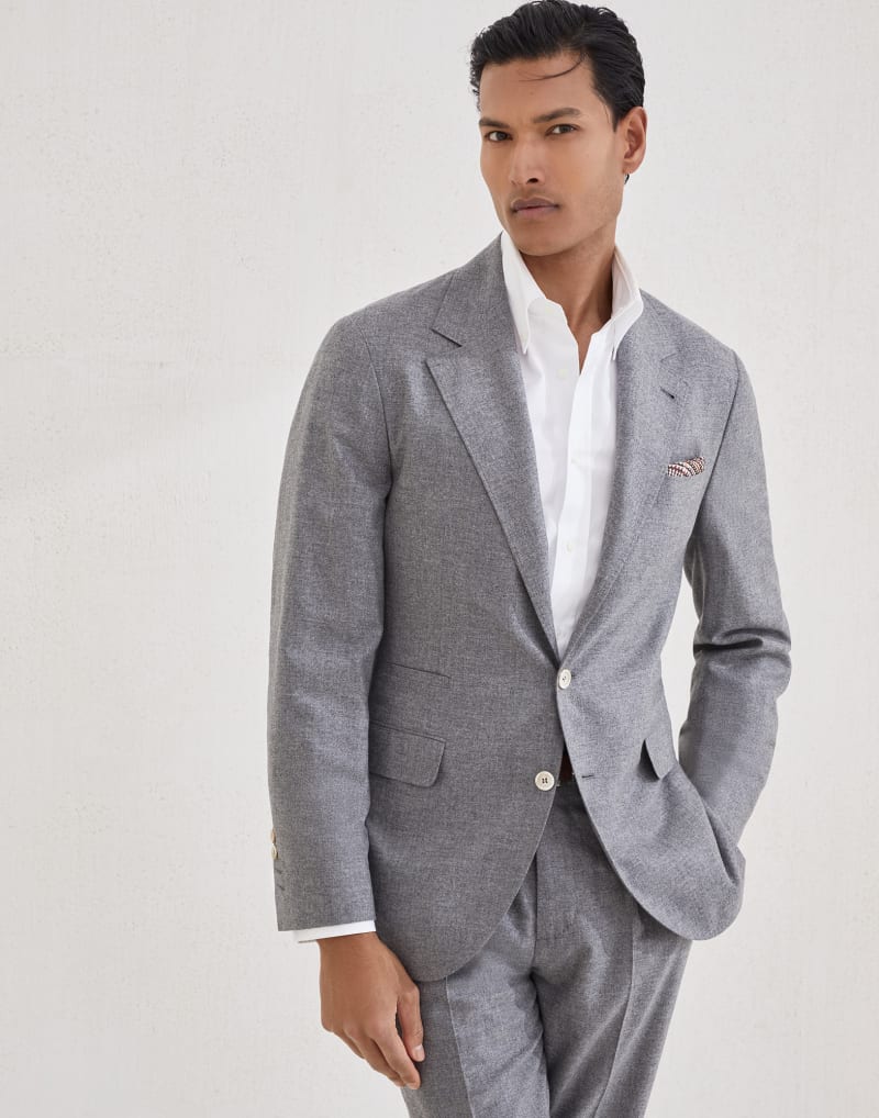BRUNELLO CUCINELLI MEN'S GREY WOOL SILK TAILORED BLAZER