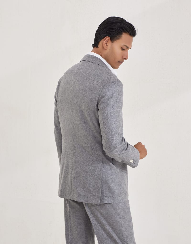 BRUNELLO CUCINELLI MEN'S GREY WOOL SILK TAILORED BLAZER