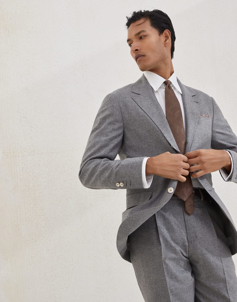 BRUNELLO CUCINELLI MEN'S GREY WOOL SILK TAILORED BLAZER