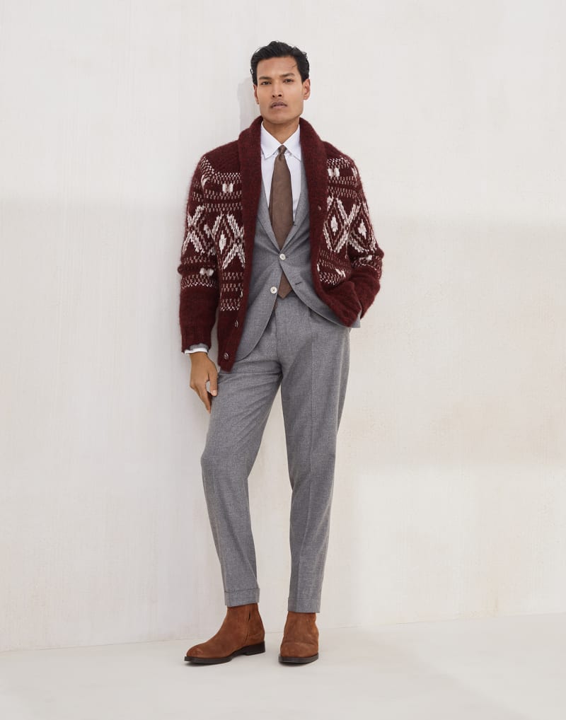 BRUNELLO CUCINELLI MEN'S GREY WOOL SILK TAILORED BLAZER