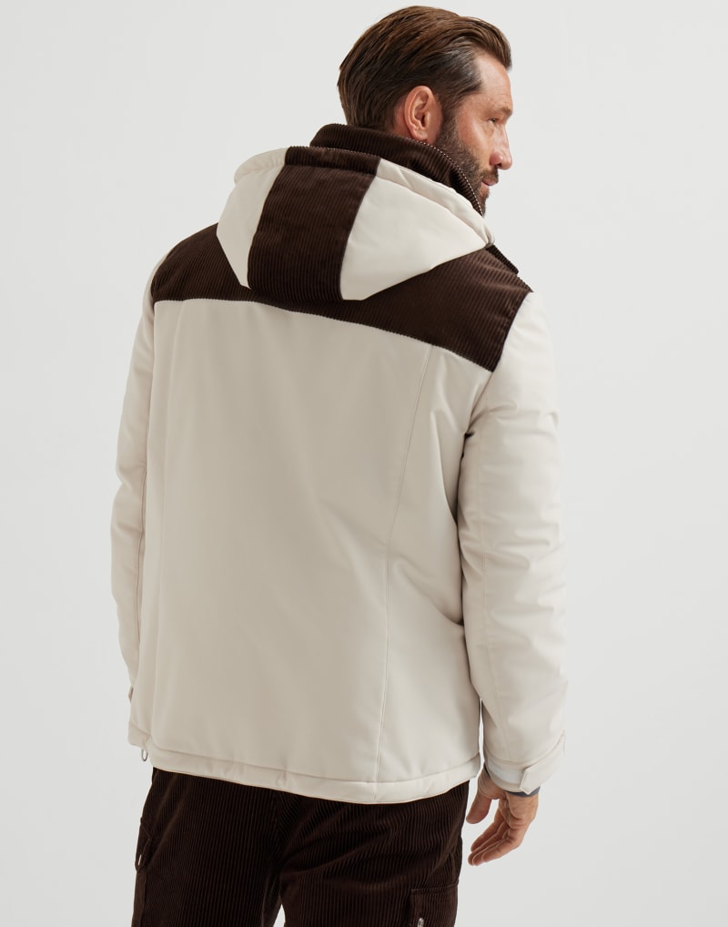 BRUNELLO CUCINELLI MEN'S OFF WHITE AND BROWN COLORBLOCK JACKET