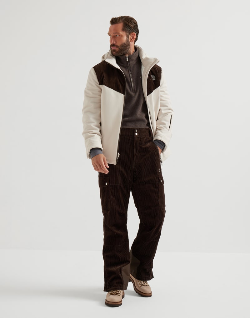 BRUNELLO CUCINELLI MEN'S OFF WHITE AND BROWN COLORBLOCK JACKET