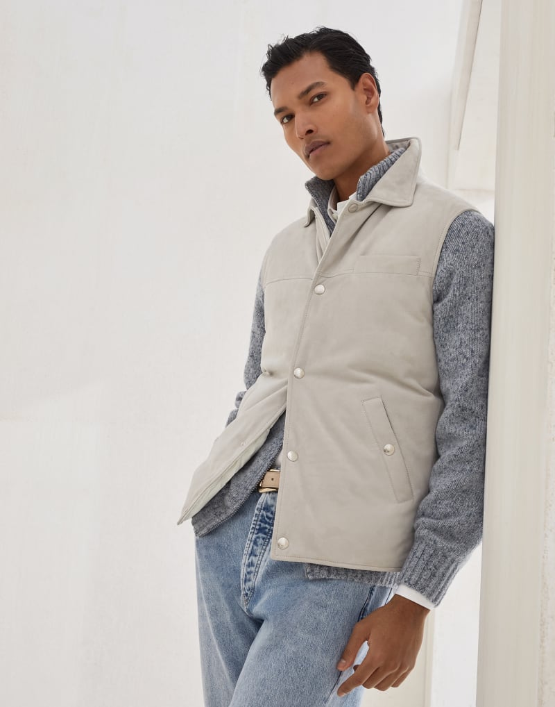 BRUNELLO CUCINELLI MEN'S ICE LEATHER SNAP FRONT JACKET