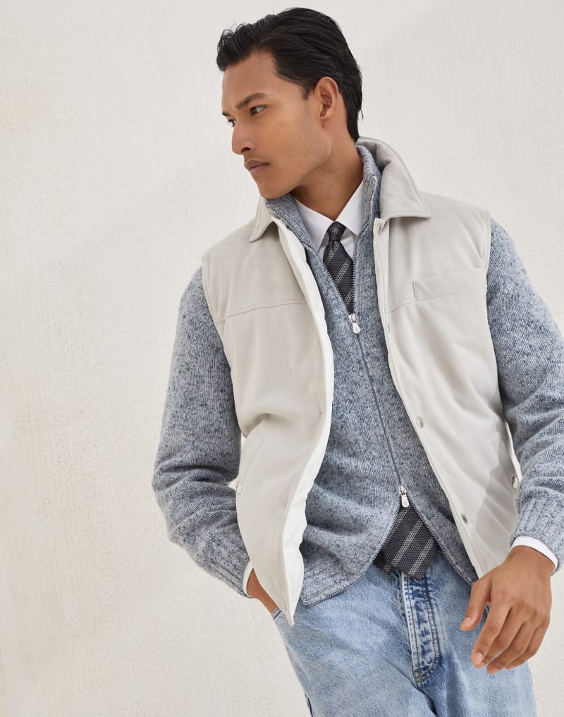 BRUNELLO CUCINELLI MEN'S ICE LEATHER SNAP FRONT JACKET