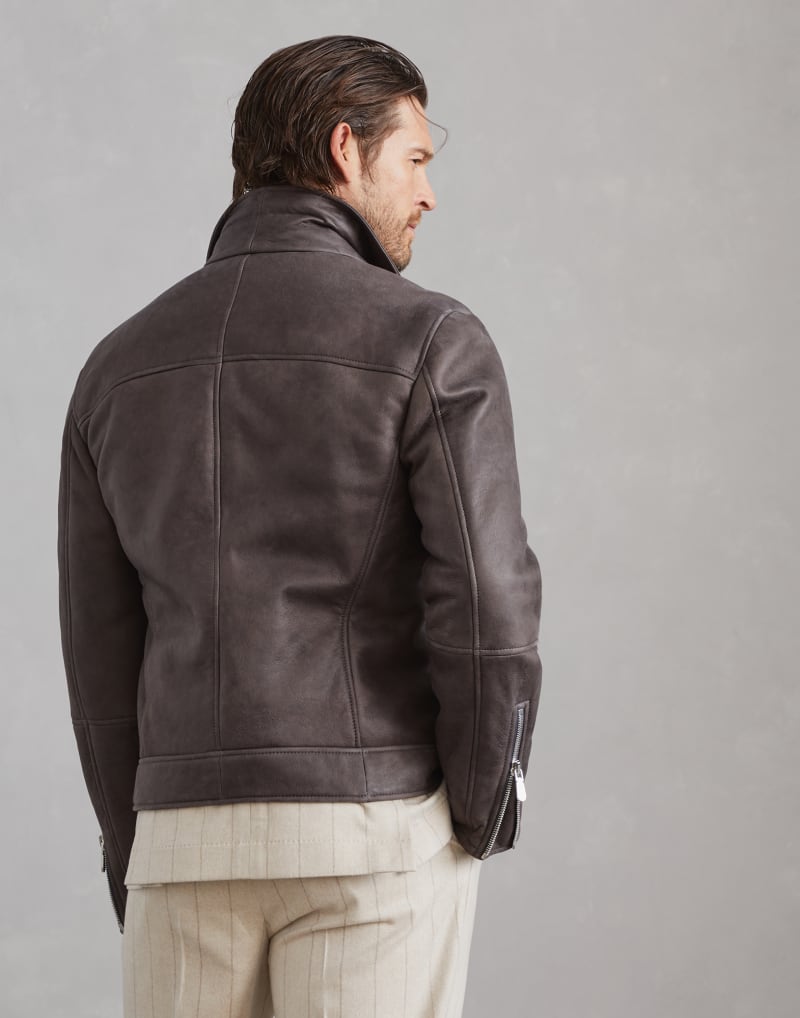 BRUNELLO CUCINELLI MEN'S ANTHRACITE BLACK CAMEL HAIR BIKER JACKET