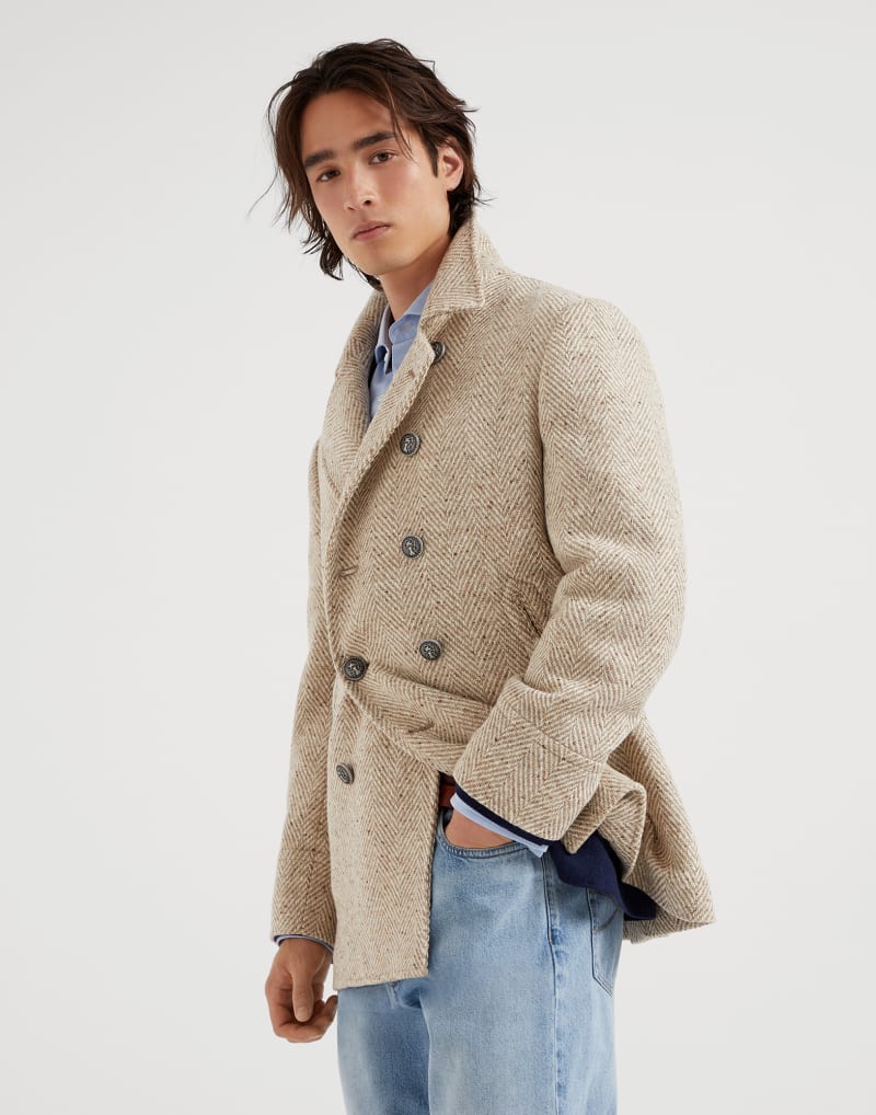 BRUNELLO CUCINELLI MEN'S SAND WOOL DOUBLE BREASTED JACKET
