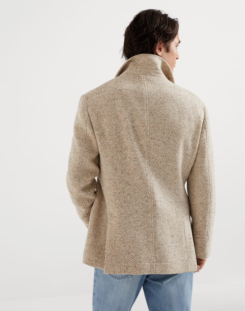 BRUNELLO CUCINELLI MEN'S SAND WOOL DOUBLE BREASTED JACKET