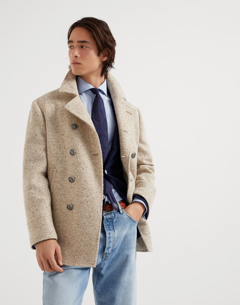 BRUNELLO CUCINELLI MEN'S SAND WOOL DOUBLE BREASTED JACKET