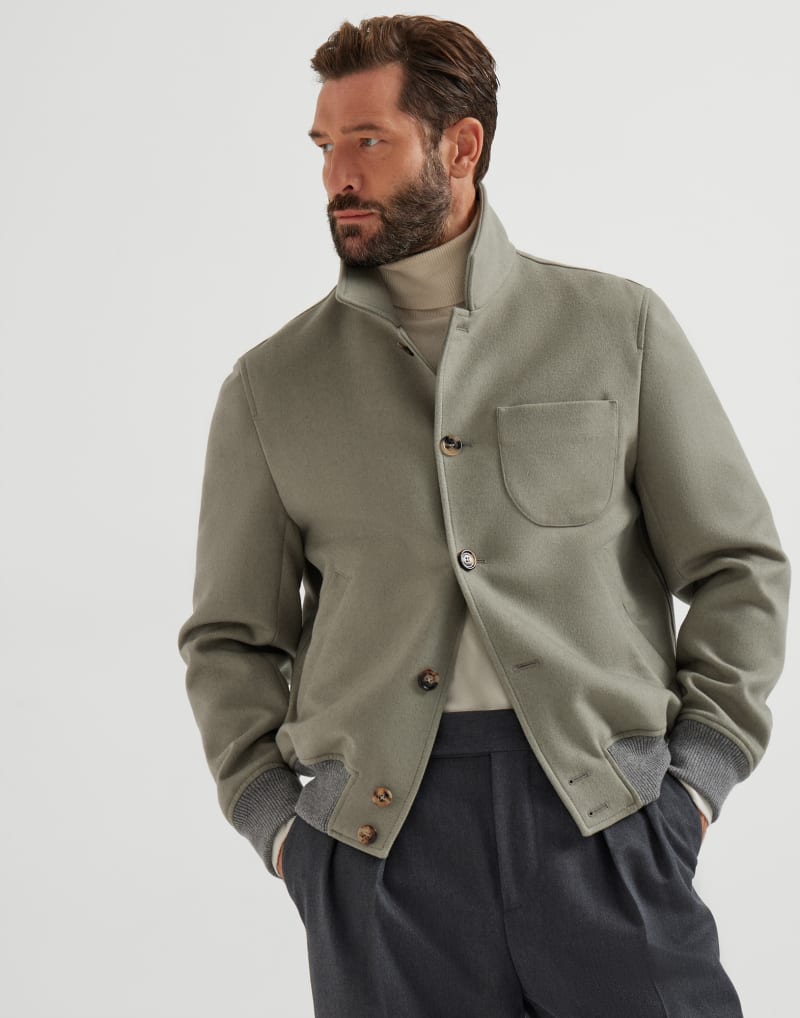 BRUNELLO CUCINELLI MEN'S OLD KAKY WOOL BOMBER JACKET