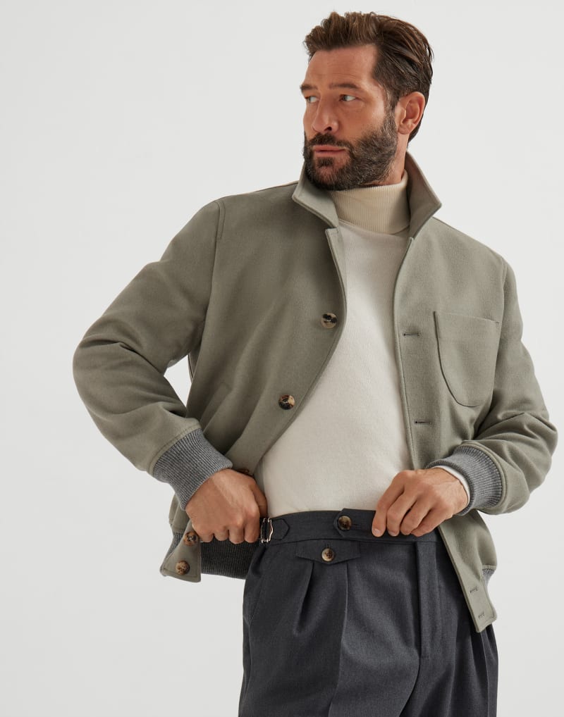BRUNELLO CUCINELLI MEN'S OLD KAKY WOOL BOMBER JACKET