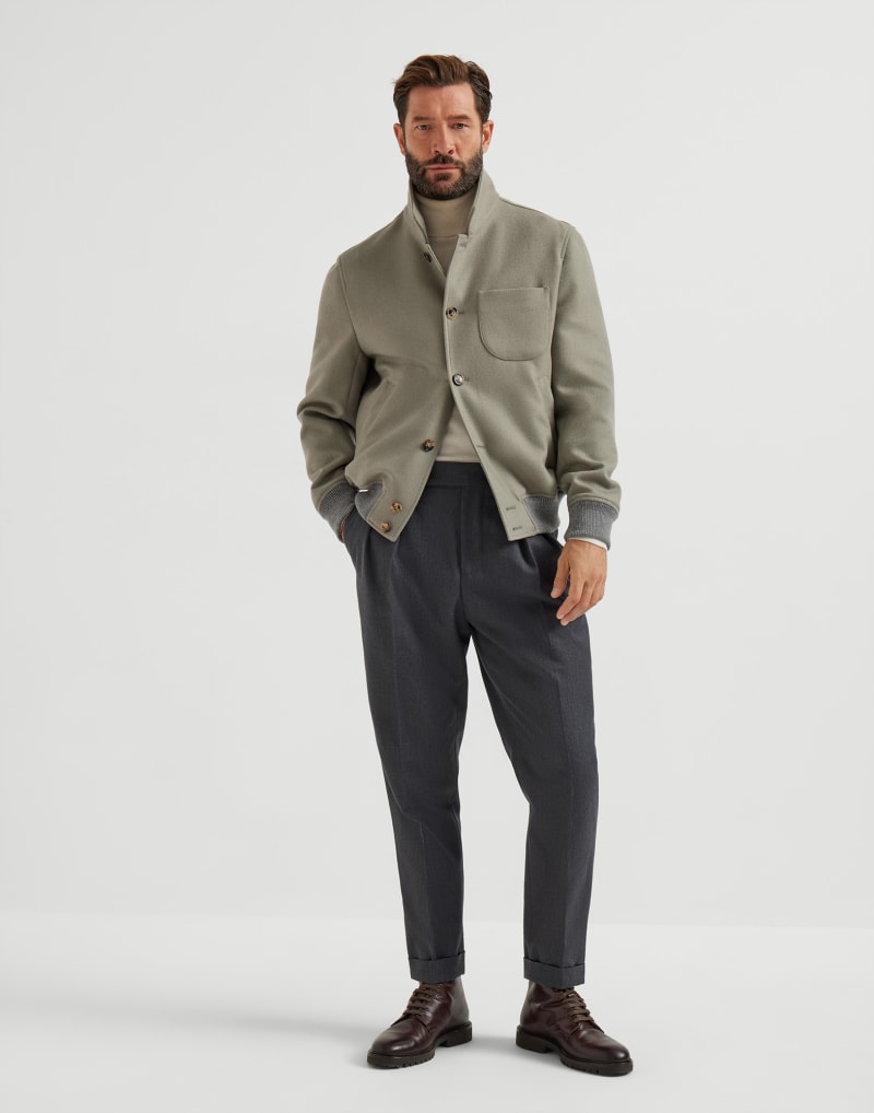 BRUNELLO CUCINELLI MEN'S OLD KAKY WOOL BOMBER JACKET