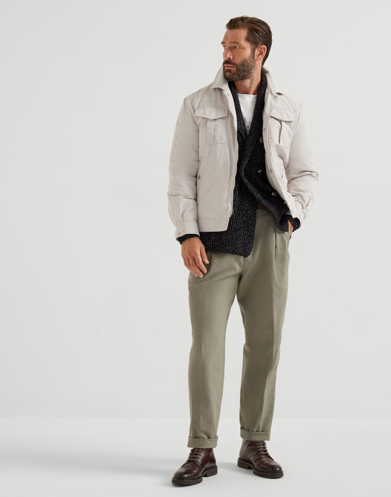 BRUNELLO CUCINELLI MEN'S KAKY OLD COTTON PLEATED TROUSERS