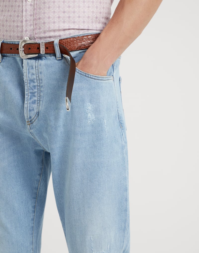 BRUNELLO CUCINELLI MEN'S VERY LIGHT OLD DENIM CASUAL TROUSERS
