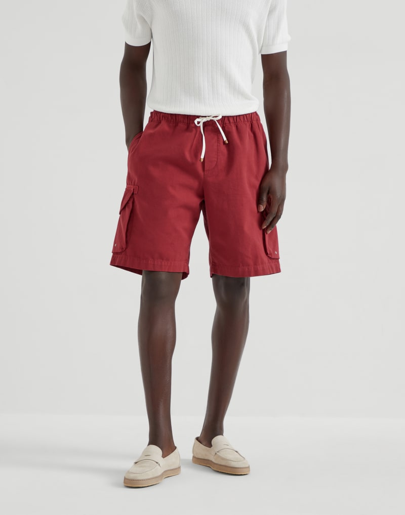 BRUNELLO CUCINELLI MEN'S CHERRY COTTON CARGO SHORTS