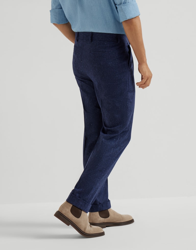 BRUNELLO CUCINELLI MEN'S SAPPHIRE WOOL BLEND PLEATED TROUSERS