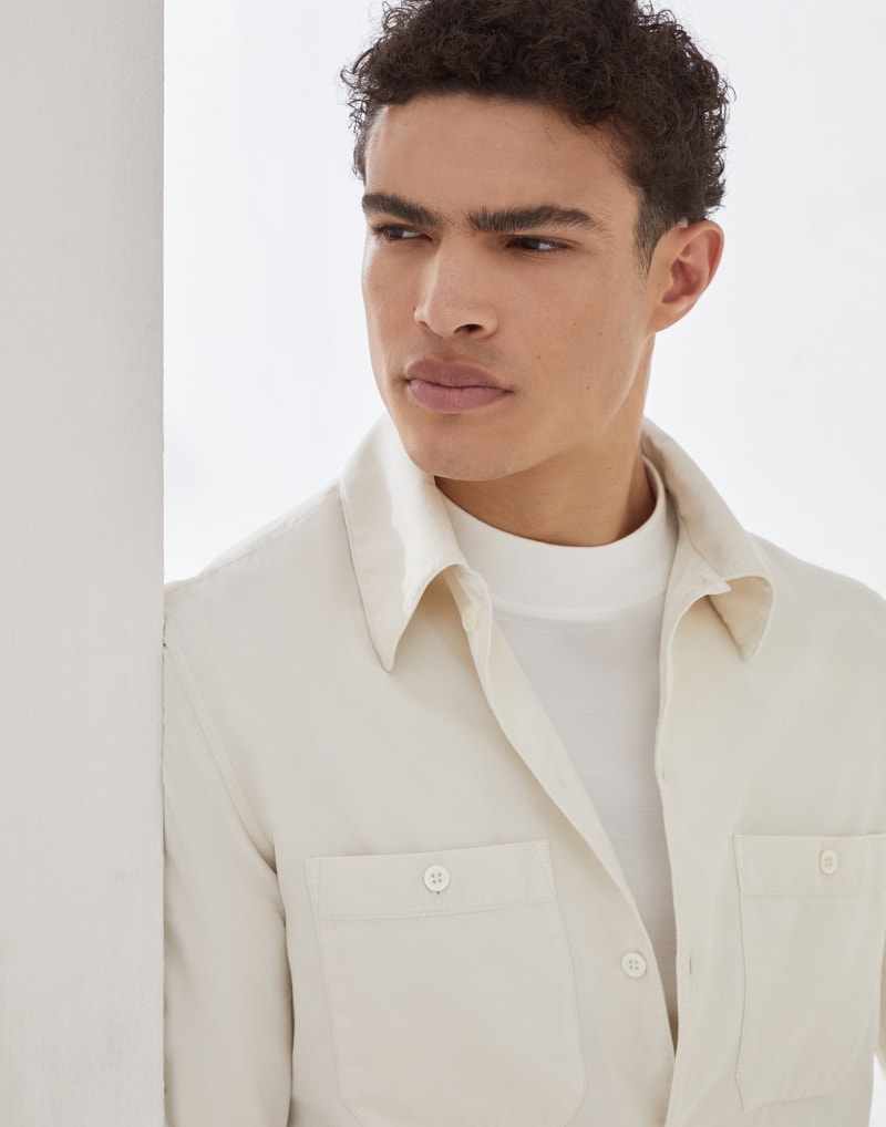 BRUNELLO CUCINELLI MEN'S ENGLISH WHITE COTTON BUTTON FRONT SHIRT