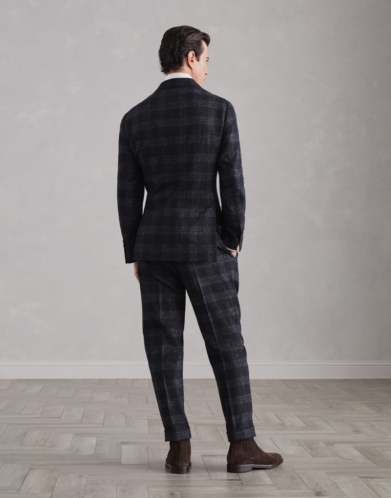 BRUNELLO CUCINELLI MEN'S ANTHRACITE CHECKED WOOL SILK BLEND SUIT