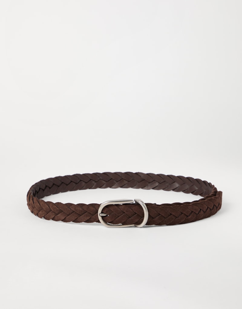 BRUNELLO CUCINELLI MEN'S DARK BROWN BRAIDED LEATHER BELT