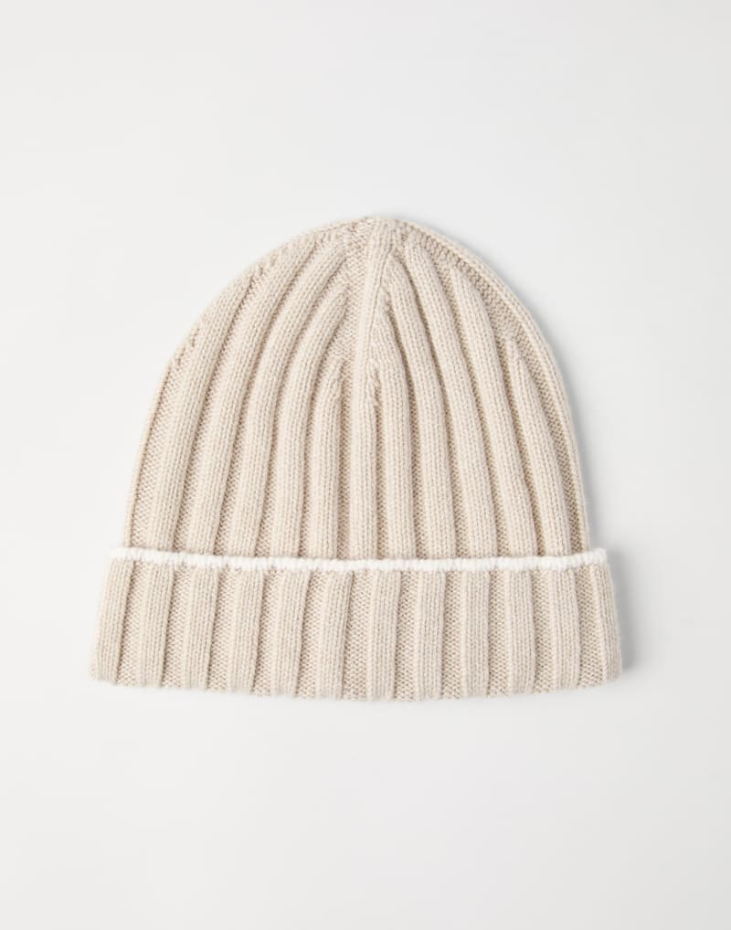 BRUNELLO CUCINELLI MEN'S LIGHT BROWN WOOL RIBBED KNIT HAT