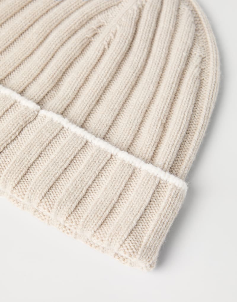 BRUNELLO CUCINELLI MEN'S LIGHT BROWN WOOL RIBBED KNIT HAT
