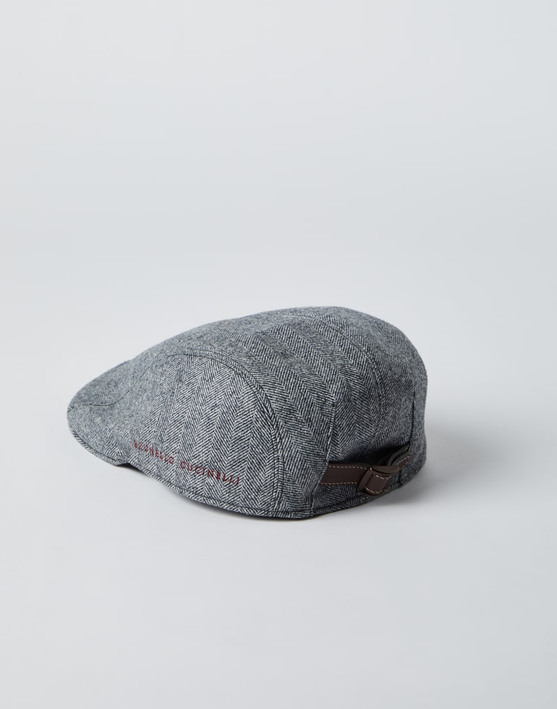 BRUNELLO CUCINELLI MEN'S MEDIUM GREY WOOL HERRINGBONE FLAT CAP HAT