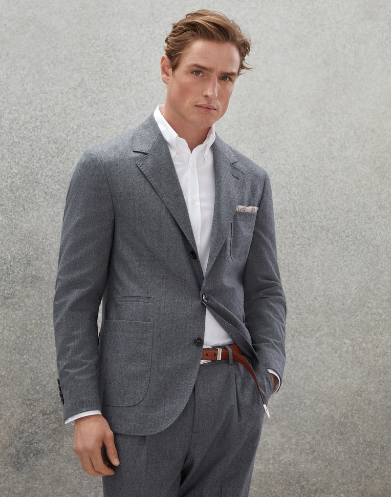BRUNELLO CUCINELLI MEN'S MEDIUM GREY WOOL BLAZER