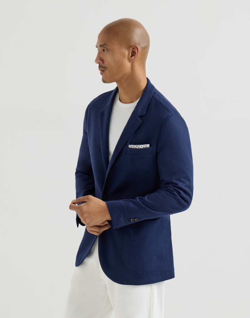 BRUNELLO CUCINELLI MEN'S COBALT BLUE WOOL KNIT BLAZER