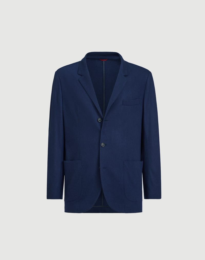 BRUNELLO CUCINELLI MEN'S COBALT BLUE WOOL KNIT BLAZER