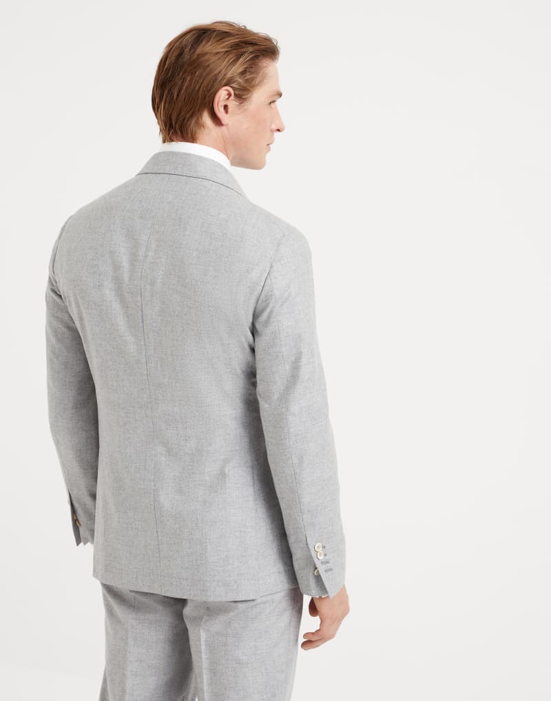BRUNELLO CUCINELLI MEN'S PEARL GREY WOOL SILK DOUBLE BREASTED JACKET