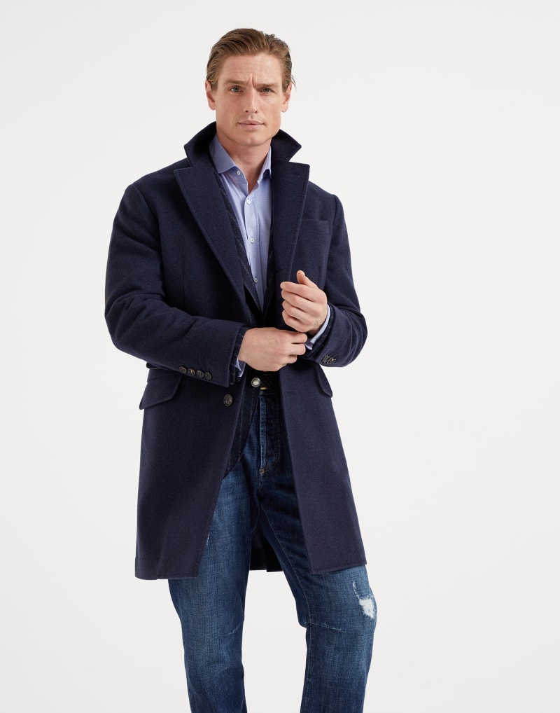 BRUNELLO CUCINELLI MEN'S COBALT BLUE WOOL SINGLE BREASTED JACKET