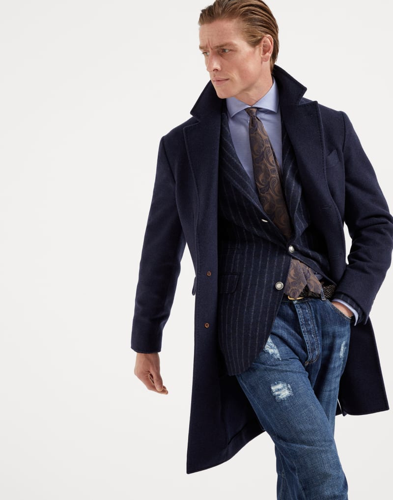 BRUNELLO CUCINELLI MEN'S COBALT BLUE WOOL SINGLE BREASTED JACKET