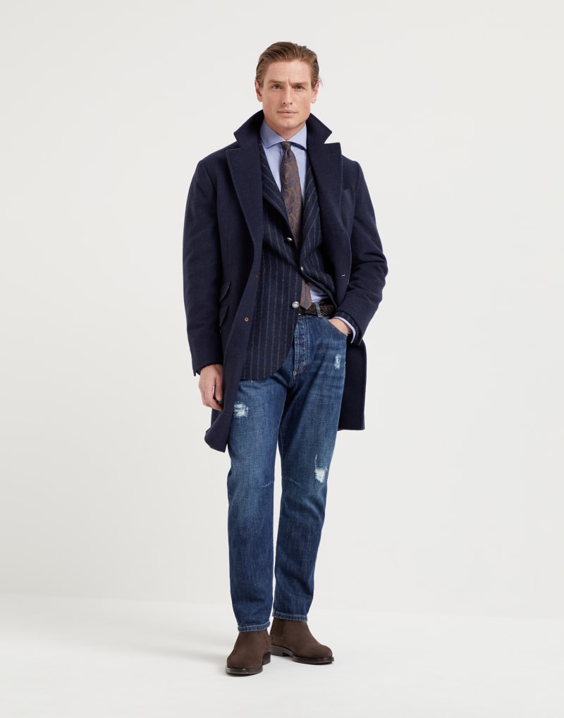 BRUNELLO CUCINELLI MEN'S COBALT BLUE WOOL SINGLE BREASTED JACKET