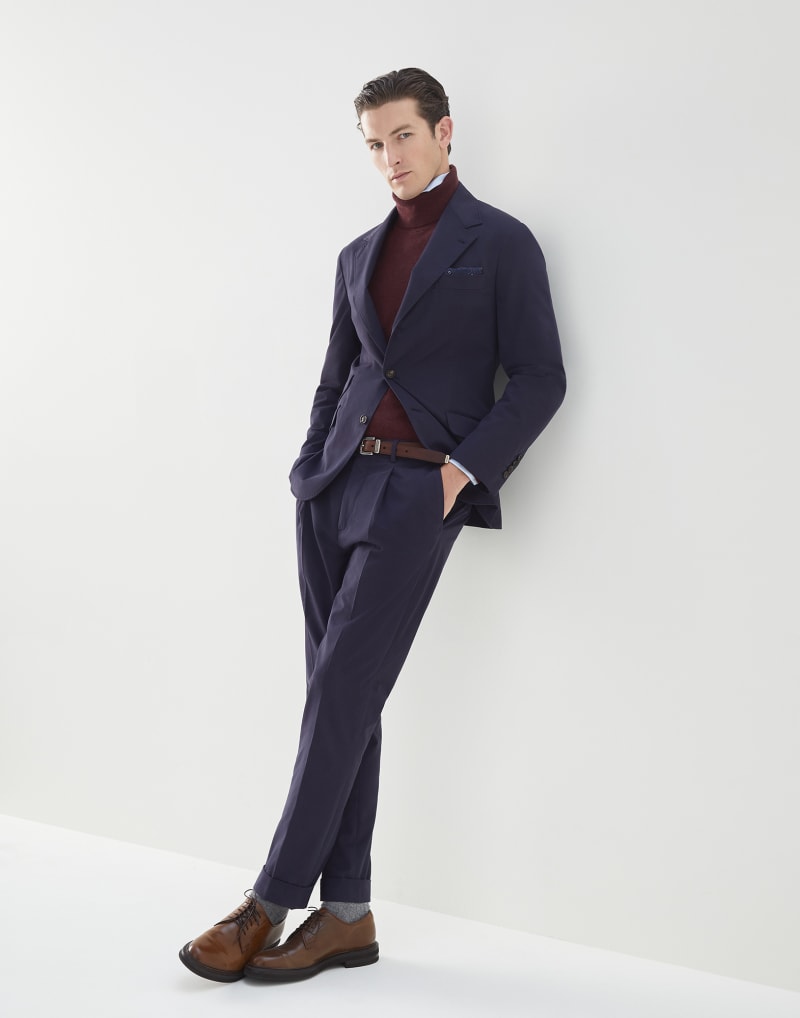 BRUNELLO CUCINELLI MEN'S NAVY COTTON WOOL BLEND TROUSERS