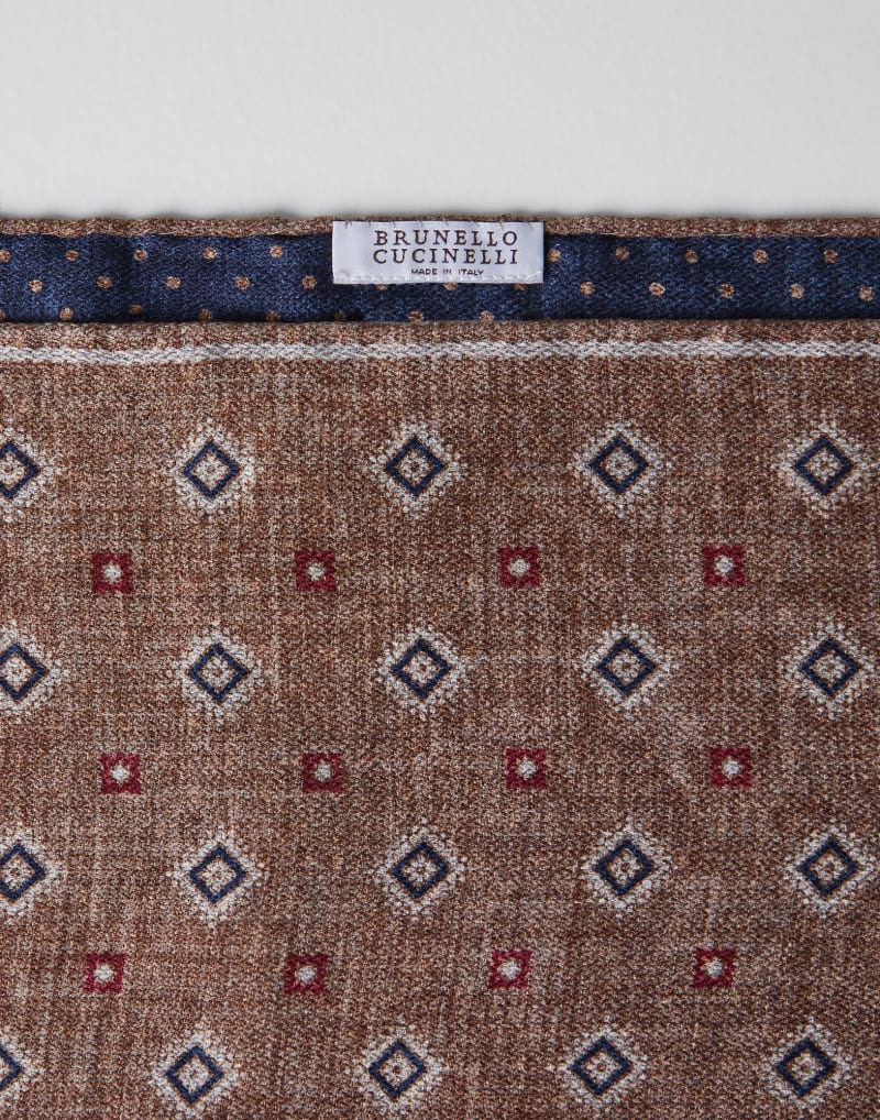BRUNELLO CUCINELLI MEN'S BROWN RED SILK PATTERNED POCKET SQUARE