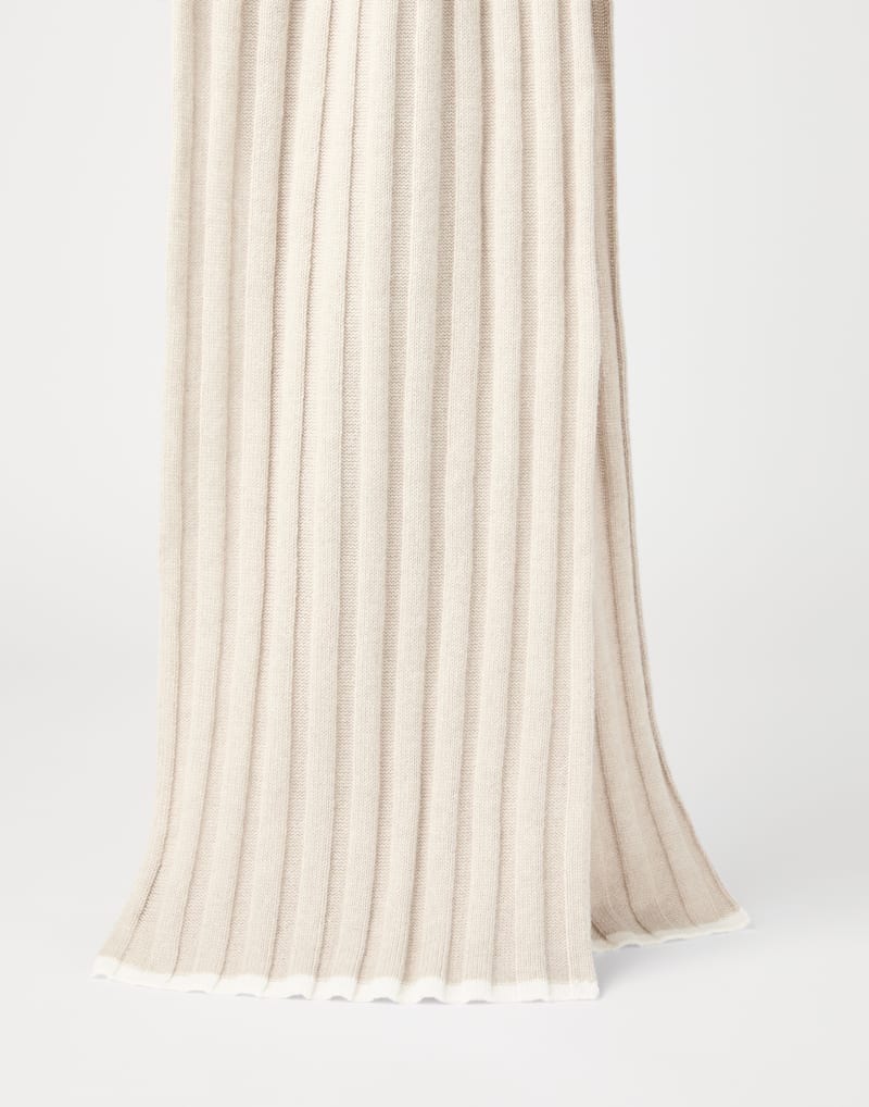 BRUNELLO CUCINELLI MEN'S LIGHT BROWN RIBBED WOOL SCARF