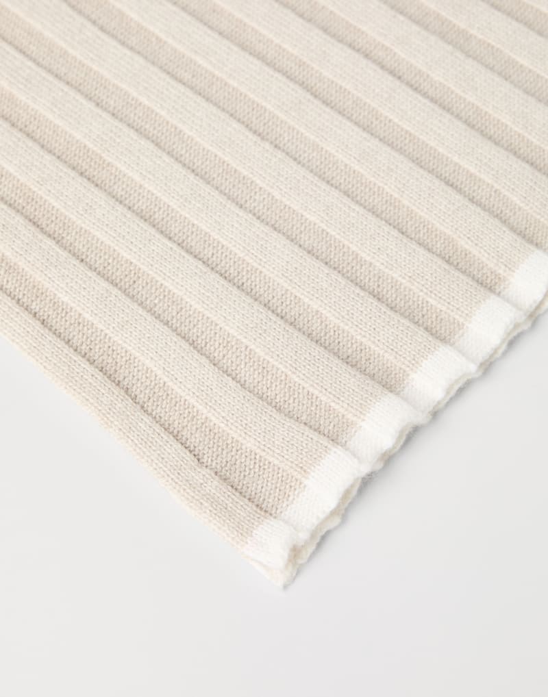 BRUNELLO CUCINELLI MEN'S LIGHT BROWN RIBBED WOOL SCARF