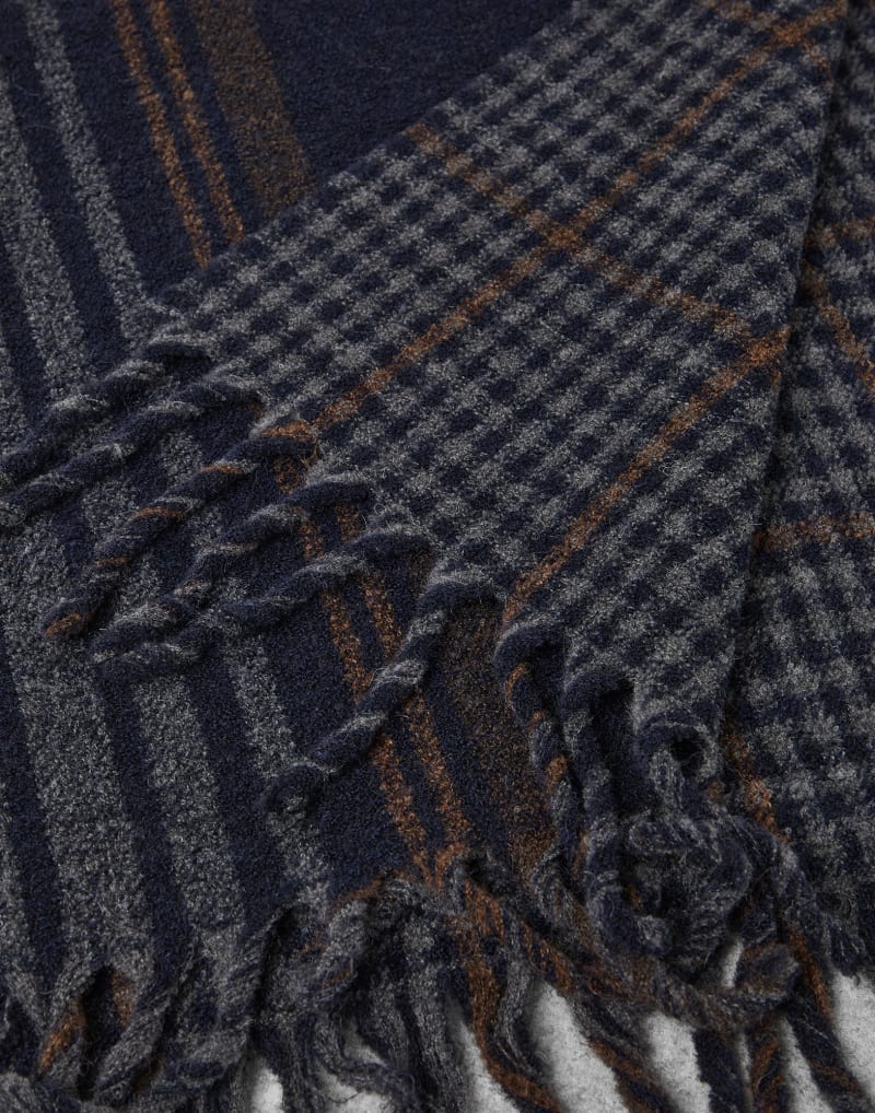 BRUNELLO CUCINELLI MEN'S NAVY WOOL BLEND STRIPED SCARF