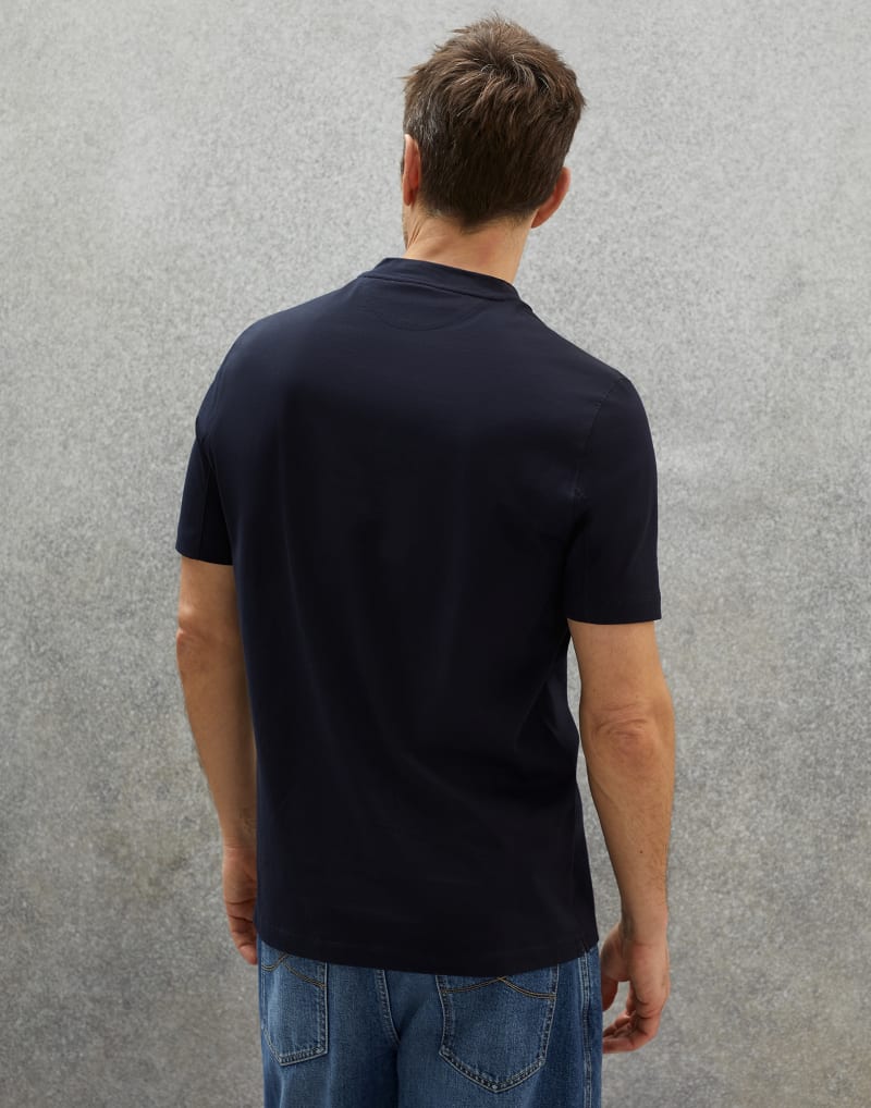 BRUNELLO CUCINELLI MEN'S NAVY SHORT SLEEVE COTTON SHIRT
