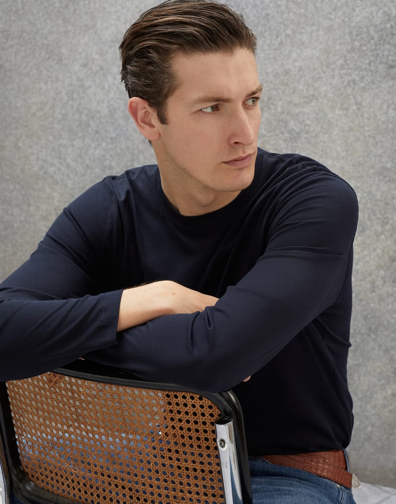 BRUNELLO CUCINELLI MEN'S NAVY LONG SLEEVE COTTON SHIRT