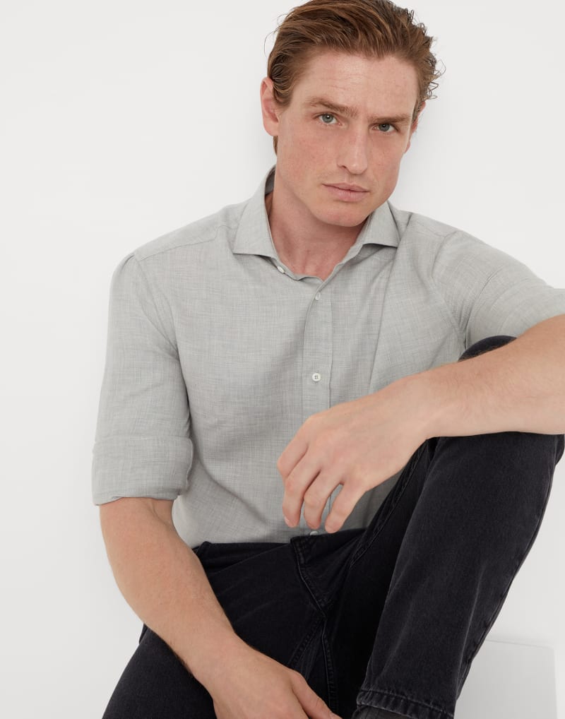 BRUNELLO CUCINELLI MEN'S GREY COTTON WOOL BLEND SHIRT