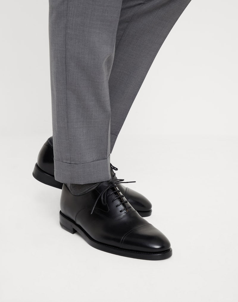 BRUNELLO CUCINELLI MEN'S BLACK LEATHER CAP TOE DRESS SHOES