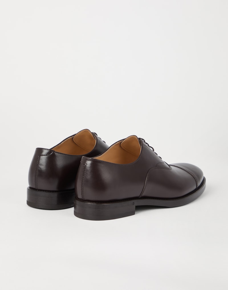 BRUNELLO CUCINELLI MEN'S DARK BROWN LEATHER CAP TOE SHOES