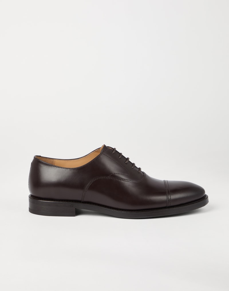 BRUNELLO CUCINELLI MEN'S DARK BROWN LEATHER CAP TOE SHOES