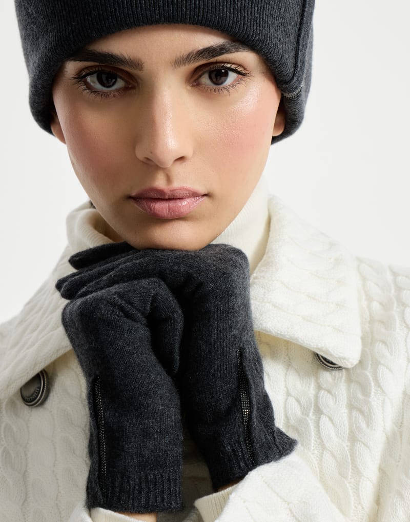 BRUNELLO CUCINELLI WOMEN'S ANTHRACITE WOOL KNIT GLOVES